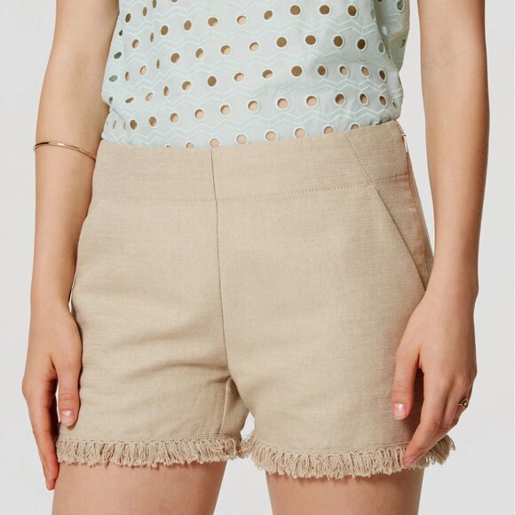 LOFT Pants - Ann Taylor Loft The Riviera Short Tan Fringe Hem Sizes 10 &12 Linen/Cotton NWT